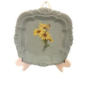 Vintage inspired Blue Small Serving Tray with Flowers, Decorative Tray